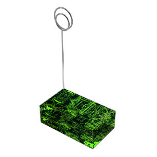 Cyber Green PCB Circuit Board Trace Pattern Art Place Card Holder