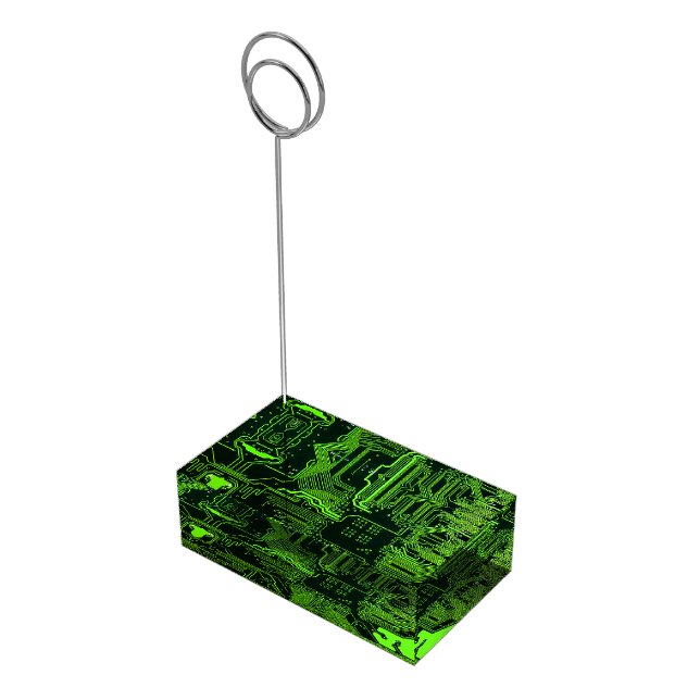 Cyber Green PCB Circuit Board Trace Pattern Art Place Card Holder (Corner)