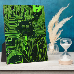 Cyber Green PCB Circuit Board Trace Pattern Art Plaque