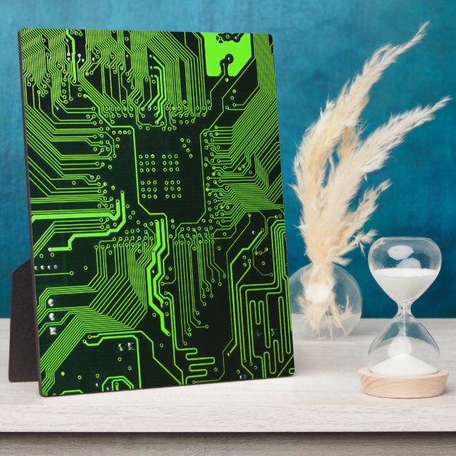 Cyber Green PCB Circuit Board Trace Pattern Art Plaque (Side)