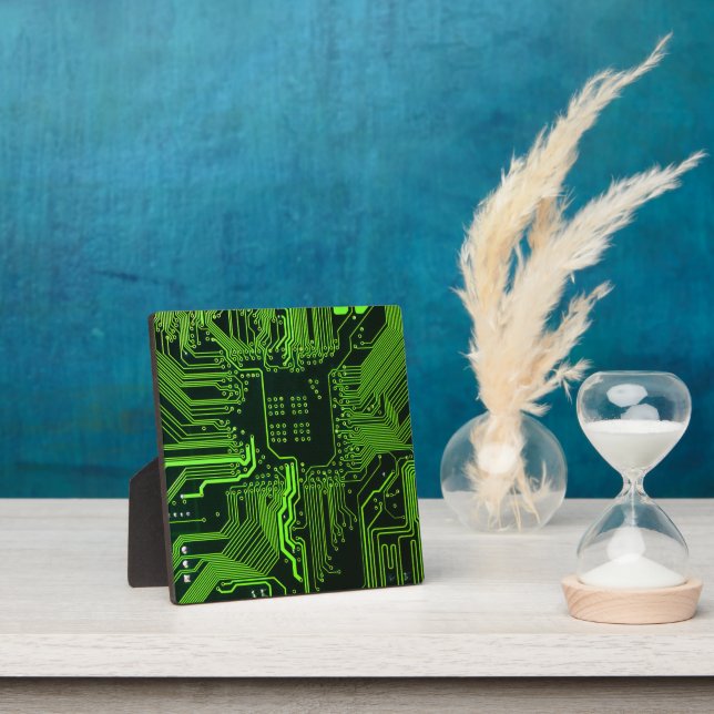 Cyber Green PCB Circuit Board Trace Pattern Art Plaque (Insitu)