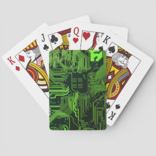 Cyber Green PCB Circuit Board Trace Pattern Art Poker Cards