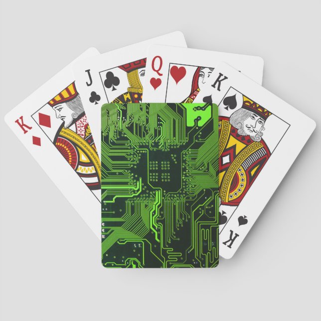Cyber Green PCB Circuit Board Trace Pattern Art Poker Cards (Back)
