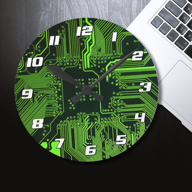 Cyber Green PCB Circuit Board Trace Pattern Art Round Clock (Creator Uploaded)