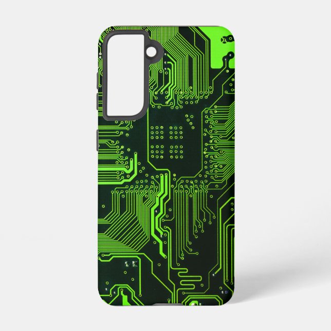 Cyber Green PCB Circuit Board Trace Pattern Art Samsung Galaxy Case (Back)