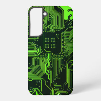 Cyber Green PCB Circuit Board Trace Pattern Art Samsung Galaxy S22+ Case
