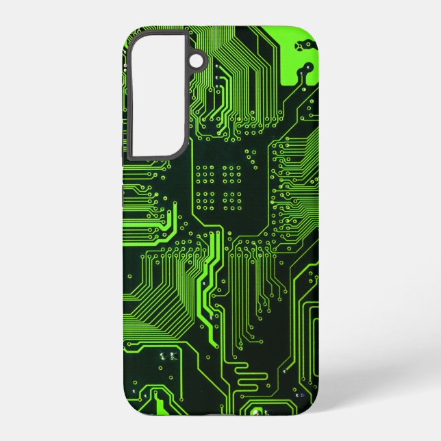 Cyber Green PCB Circuit Board Trace Pattern Art Samsung Galaxy Case (Back)