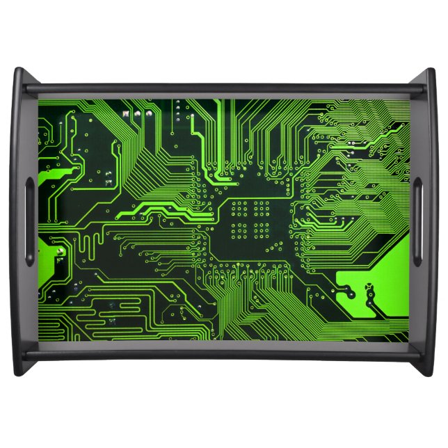 Cyber Green PCB Circuit Board Trace Pattern Art Serving Tray (Front)