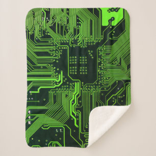 Cyber Green PCB Circuit Board Trace Pattern Art Sherpa Blanket