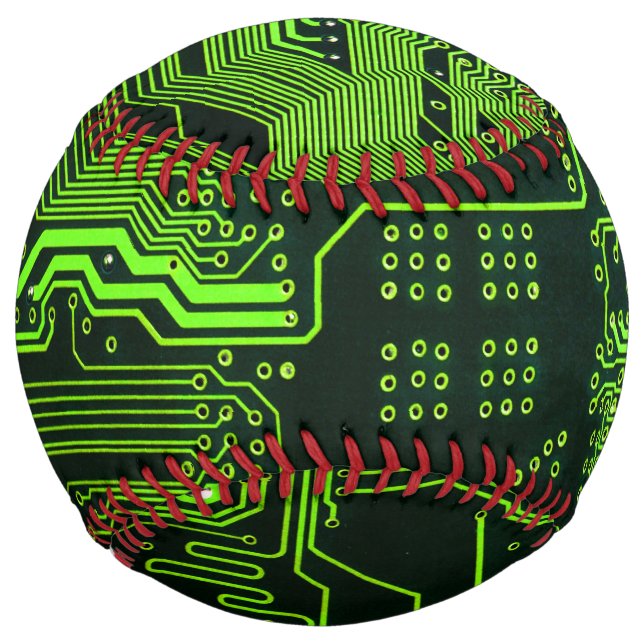 Cyber Green PCB Circuit Board Trace Pattern Art Softball (Front)