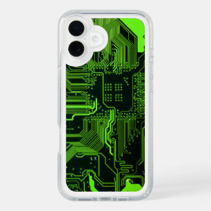 Cyber Green PCB Circuit Board Trace Pattern Art iPhone 16 Plus Case