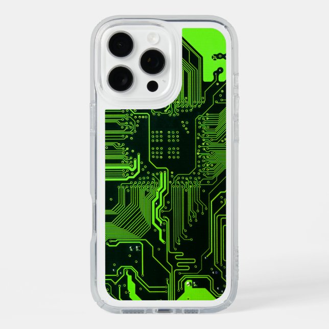 Cyber Green PCB Circuit Board Trace Pattern Art Speck iPhone Case (Front)