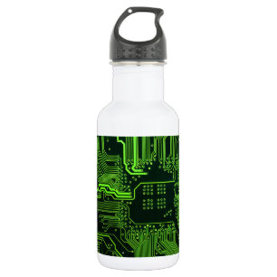 Cyber Green PCB Circuit Board Trace Pattern Art Stainless Steel Water Bottle