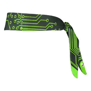 Cyber Green PCB Circuit Board Trace Pattern Art Tie Headband