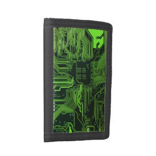 Cyber Green PCB Circuit Board Trace Pattern Art Trifold Wallet