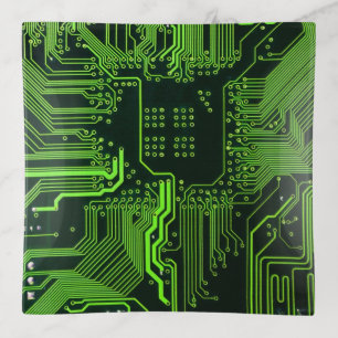 Cyber Green PCB Circuit Board Trace Pattern Art Trinket Tray