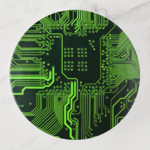 Cyber Green PCB Circuit Board Trace Pattern Art Trinket Tray