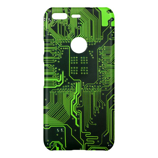 Cyber Green PCB Circuit Board Trace Pattern Art Uncommon Google Pixel Case (Back)