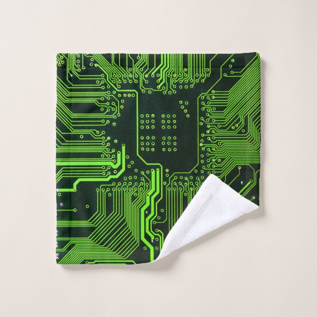 Cyber Green PCB Circuit Board Trace Pattern Art Wash Cloth (Wash Cloth)
