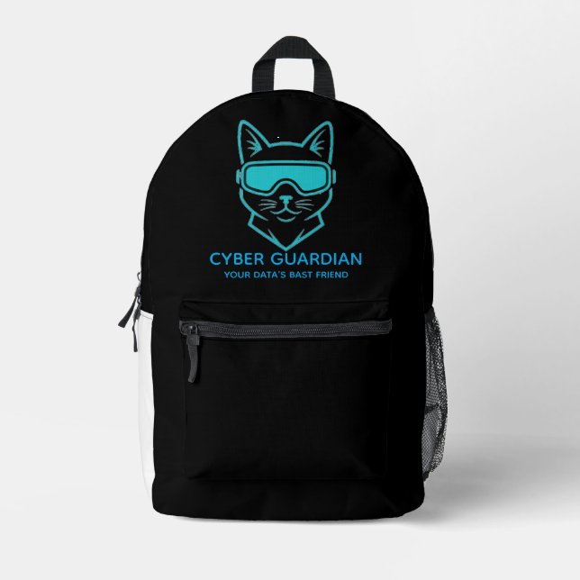 Cyber Guardian Neon Cat - Professional Tech & Hack Printed Backpack (Front)