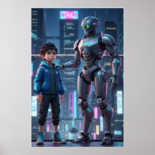Cyber Guardian   Sci-Fi Robot & Kid Art Poster