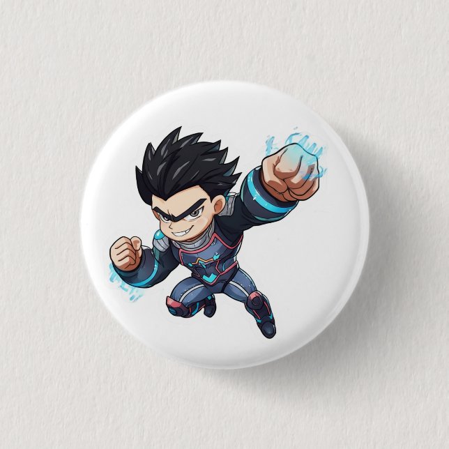 Cyber Hero Anime Fighter – Powerful Chibi Characte Button (Front)
