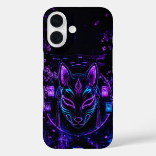 Cyber Japanese Neon Fox Mask iPhone 16 Case