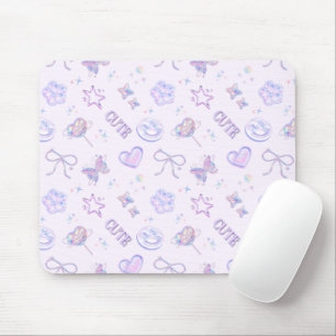 Cyber Kawaii Pastel Lavender Butterfly Smiley Mouse Pad