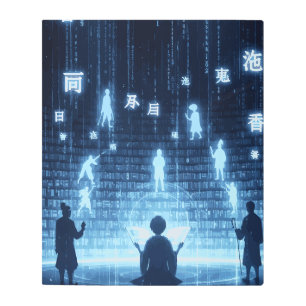 Cyber Library of Souls – Futuristic Anime Digital Metal Print
