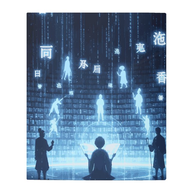 Cyber Library of Souls – Futuristic Anime Digital  Metal Print (Front)