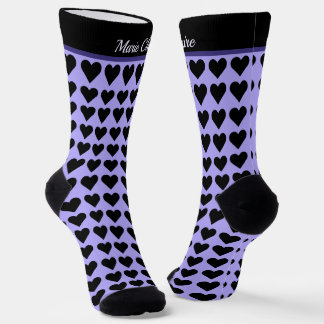 Cyber Lilac Black Little Hearts Personalized Name Socks
