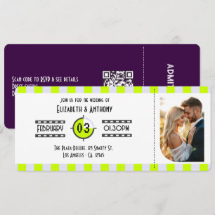 Cyber Lime/Digital Lavender/Purple Cinema Ticket Invitation