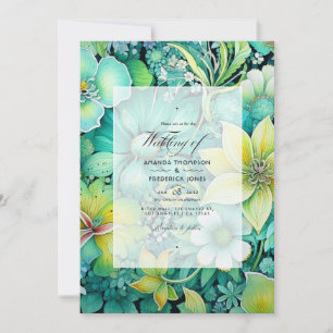 Cyber Lime Floral Wedding Invitation