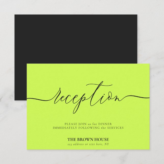 Cyber Lime Jet Black after dinner reception Invitation (Front/Back)