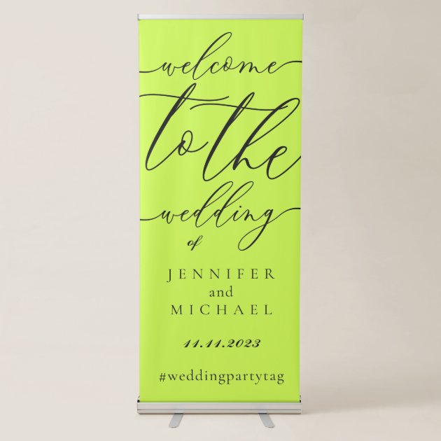 Cyber Lime Jet Black Calligraphy Welcome wedding Retractable Banner
