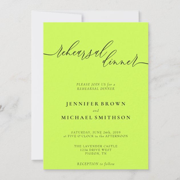 Cyber Lime Jet Black Celebration Rehearsal Dinner Invitation