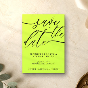 Cyber Lime Jet Black Custom Photo Calligraphy Save The Date