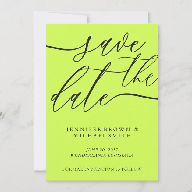Cyber Lime Jet Black Custom Photo Calligraphy Save The Date