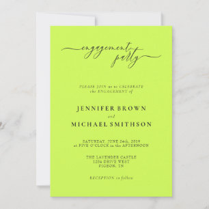 Cyber Lime Jet Black Elegant Engagement Party Invitation