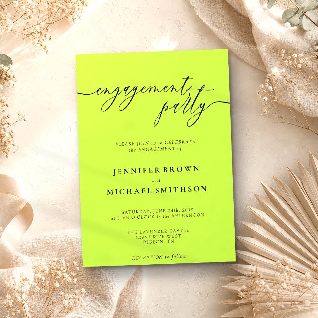Cyber Lime Jet Black Elegant Engagement Party Invitation (Creator Uploaded)