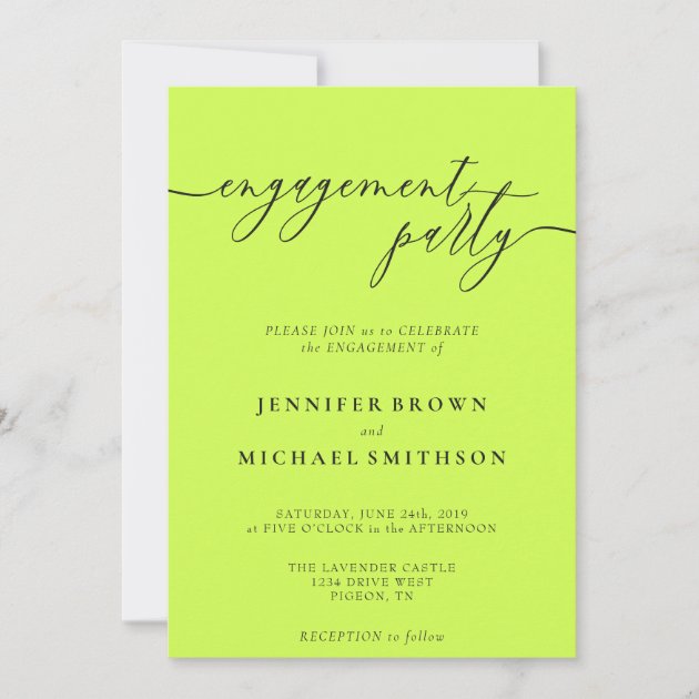 Cyber Lime Jet Black Elegant Engagement Party Invitation