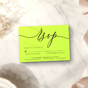 Cyber Lime Jet Black Minimal Modern RSVP Card