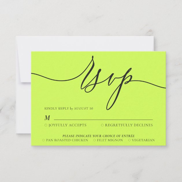 Cyber Lime Jet Black Minimal Modern RSVP Card