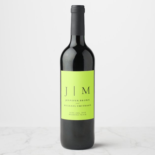 Cyber Lime Jet Black Minimalistic Suite Wedding Wine Label
