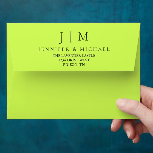 Cyber Lime Jet Black Modern Minimalist Wedding Envelope