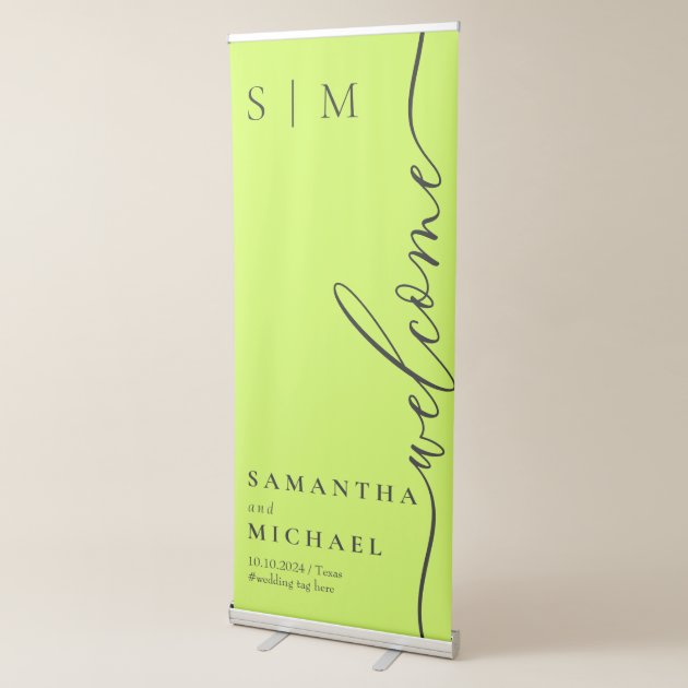 Cyber Lime Jet Black Modern Wedding Welcome Retractable Banner