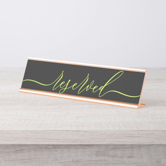 Cyber Lime Jet Black Script Table Reserved Desk Name Plate