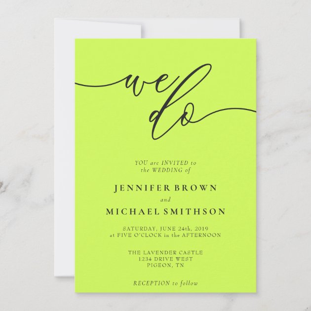 Cyber Lime Jet Black Signature We Do Typo Wedding Invitation
