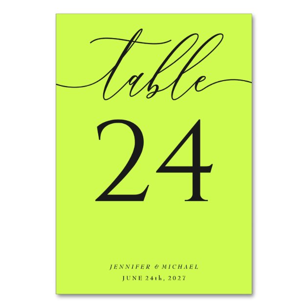Cyber Lime Jet Black Simple Elegant Seating Table Number