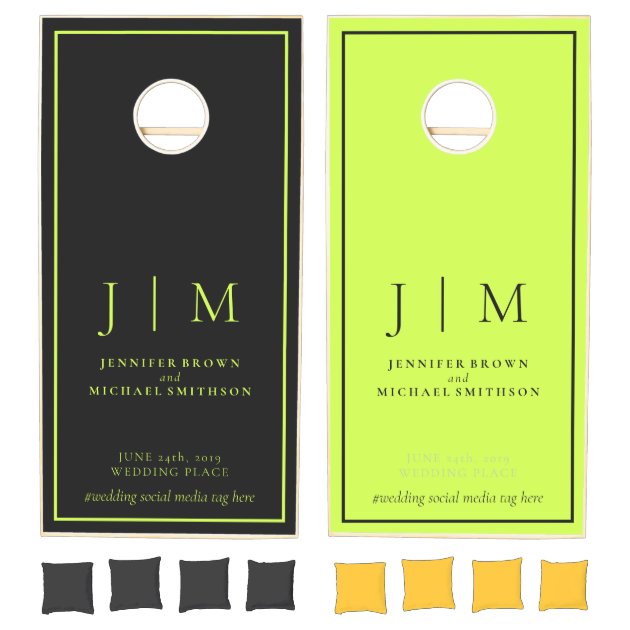 Cyber Lime Jet Black Simple Formal Wedding Couple Cornhole Set